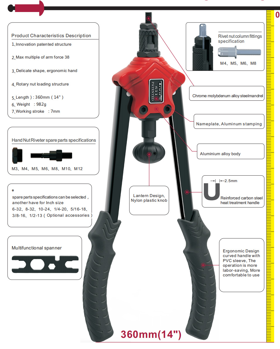360mm 982g Hand Nut Riveter for sale - 611 360mm 982g Hand Nut Riveter for sale - 611
