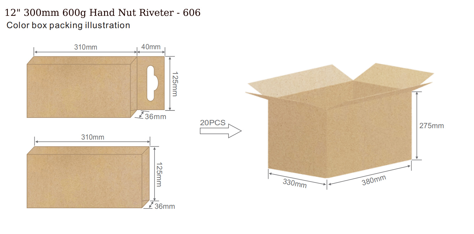 12inch 300mm 600g Hand Nut Riveter - 606 Color box packing illustration 12inch 300mm 600g Hand Nut Riveter - 606 Color box packing illustration