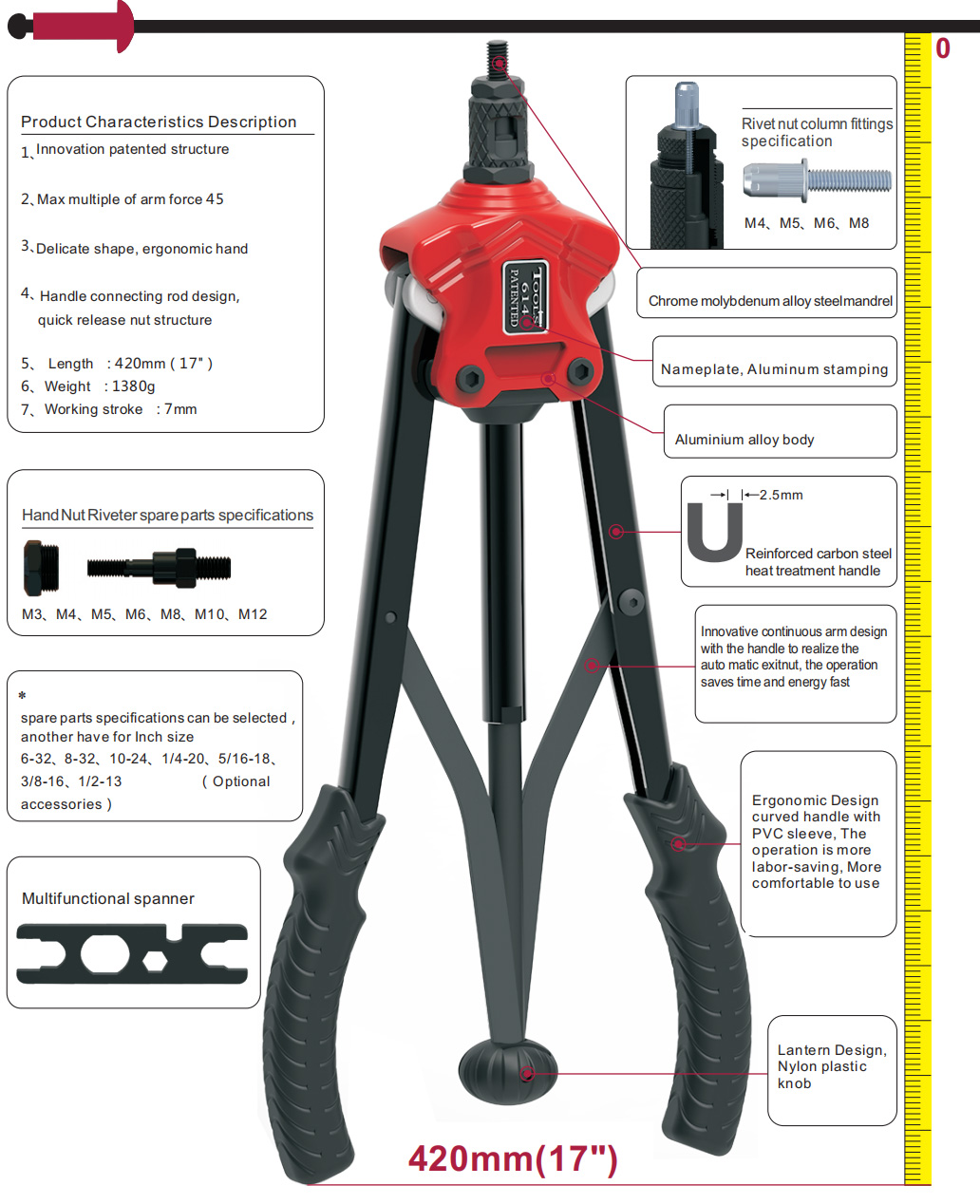 420mm1380g 17 inch Hand Nut Riveter manufacturer